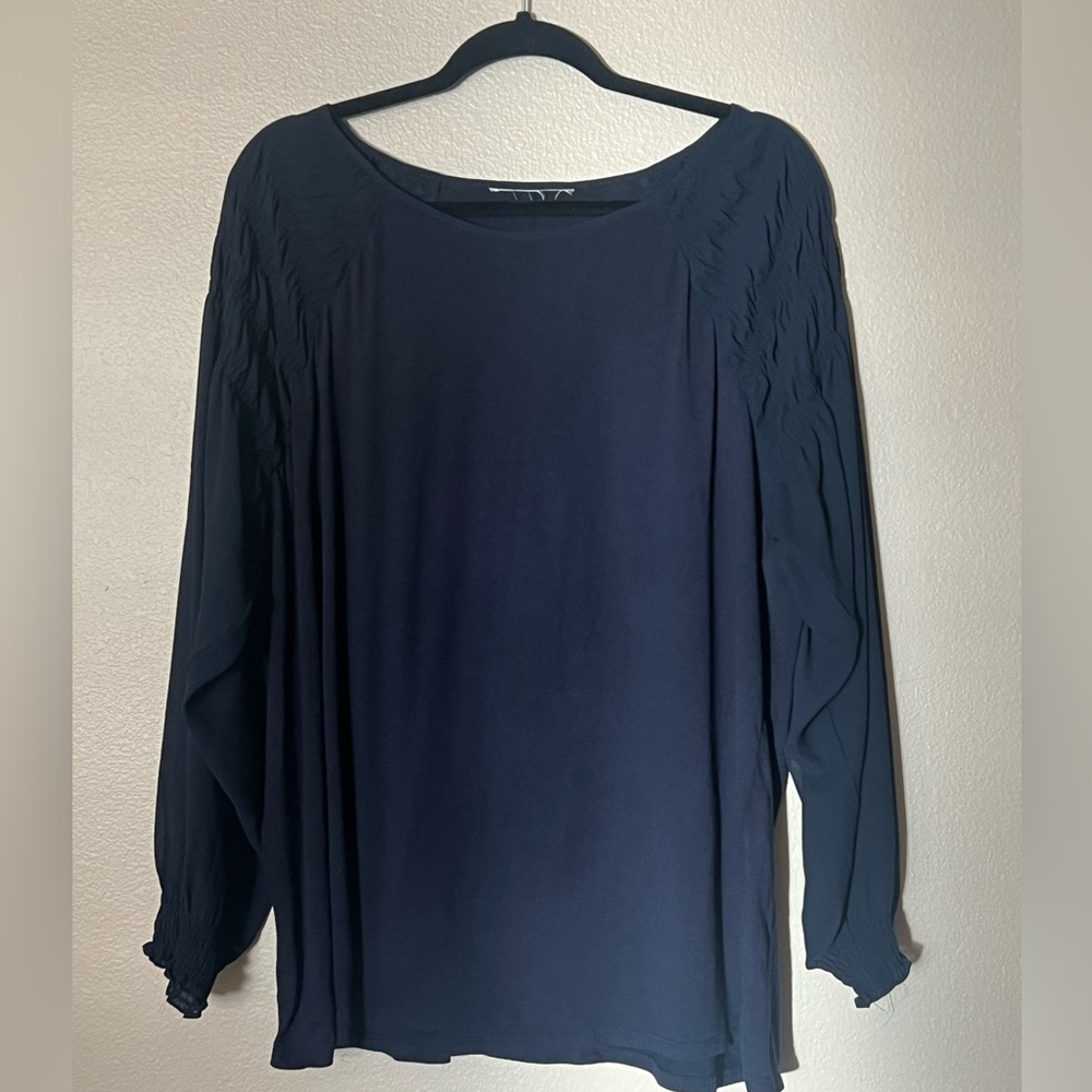 Loft mixed media navy  Long Sleeve Blouse